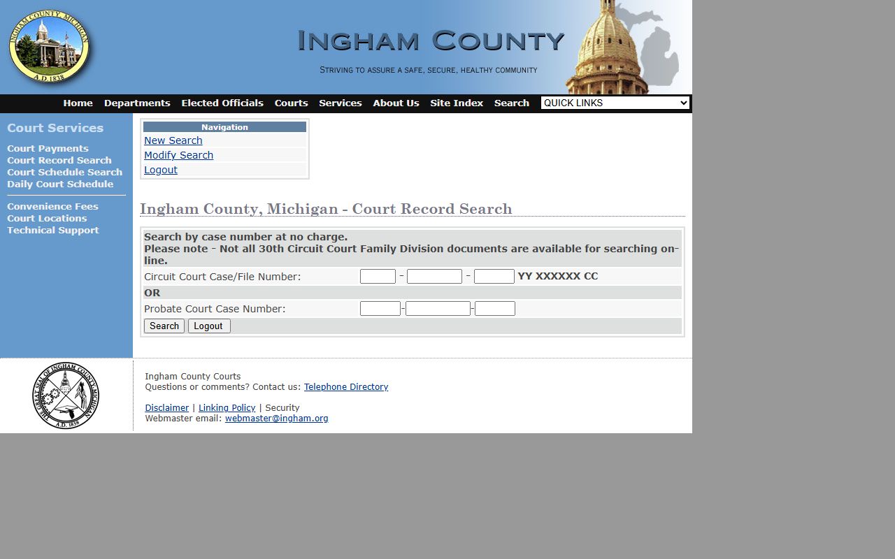 Ingham County court records after jail arrest case number search