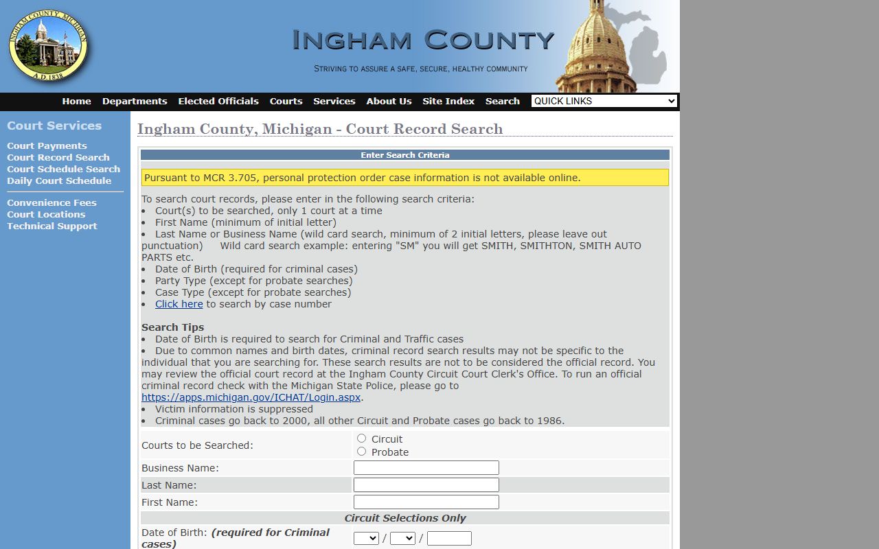 Ingham County court records after arrest name search form