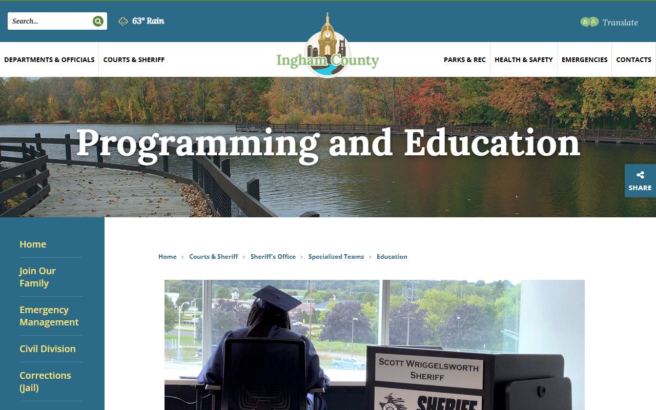 Ingham County inmate population jail education and programming page