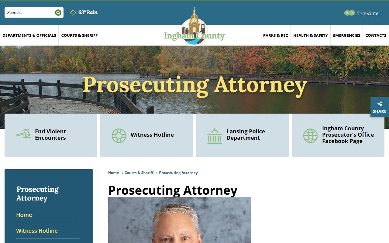 Ingham County prosecutor page for court records after jail arrest