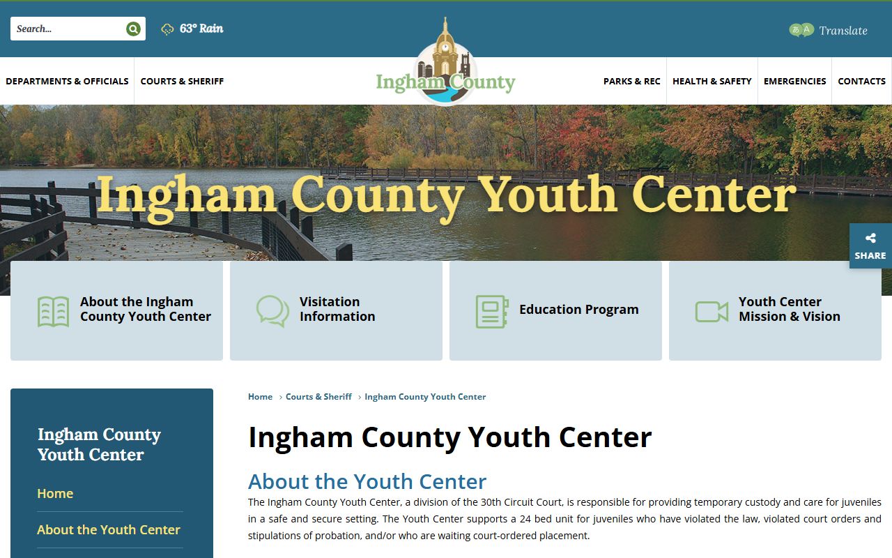 Ingham County Youth Center official page for secure juvenile detention
